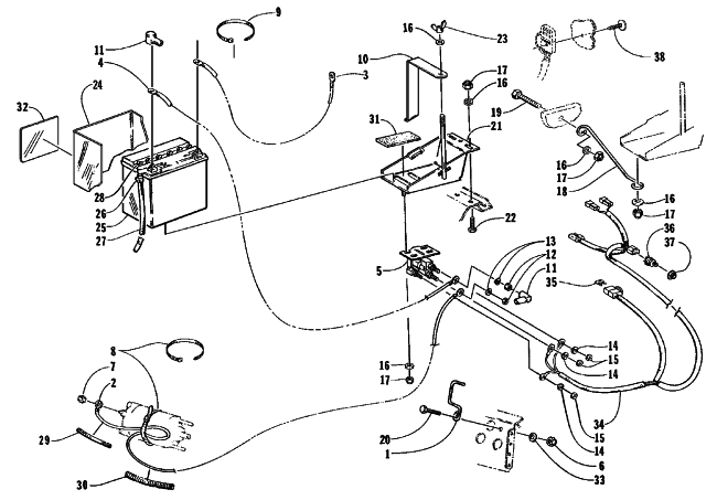 Parts Diagram for Arctic Cat 1999 THUNDERCAT SNOWMOBILE BATTERY, SOLENOID, AND CABLES