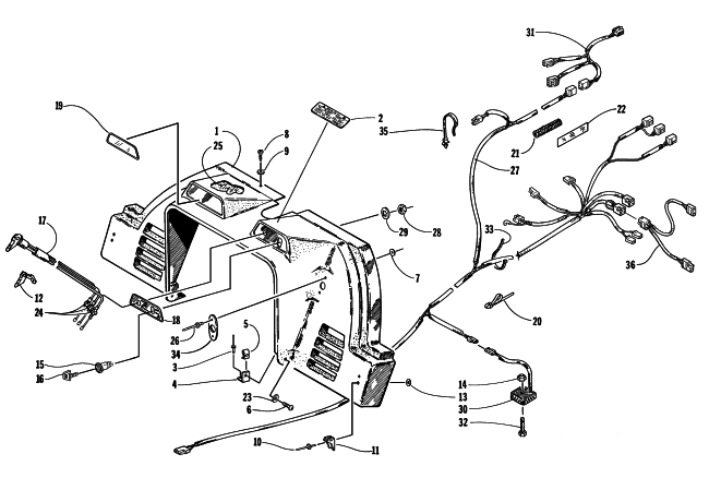 Parts Diagram for Arctic Cat 1998 POWDER EXTREME SNOWMOBILE CONSOLE, SWITCHES, AND WIRING ASSEMBLIES