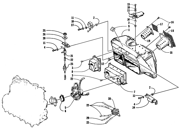 Parts Diagram for Arctic Cat 1998 ZRT 800 SNOWMOBILE CARBURETOR, AIR SILENCER, AND FUEL PUMP ASSEMBLY