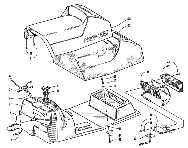 Parts Diagram for Arctic Cat 1998 EXT 600 TRIPLE SNOWMOBILE GAS TANK, SEAT, TAILLIGHT ASSEMBLY