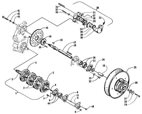 Parts Diagram for Arctic Cat 1998 ZR 500 (2ND RUN) SNOWMOBILE DRIVE TRAIN SHAFTS AND BRAKE ASSEMBLIES