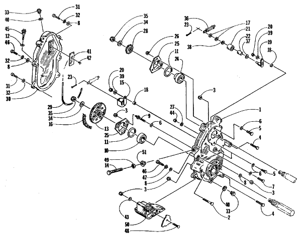Parts Diagram for Arctic Cat 1999 POWDER SPECIAL 600 EFI II LE SNOWMOBILE DRIVE/DROPCASE ASSEMBLY