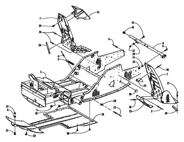 Parts Diagram for Arctic Cat 1998 ZR 600 EFI LE () SNOWMOBILE FRONT FRAME AND FOOTREST ASSEMBLY