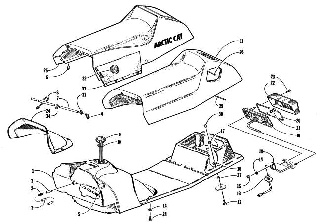 Parts Diagram for Arctic Cat 1998 ZR 600 (2ND RUN) SNOWMOBILE GAS TANK, SEAT, AND TAILLIGHT ASSEMBLY