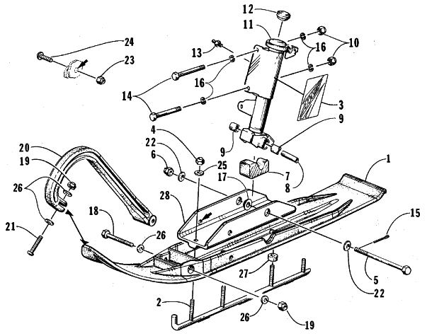 Parts Diagram for Arctic Cat 1999 BEARCAT WT SNOWMOBILE SKI AND SPINDLE ASSEMBLY