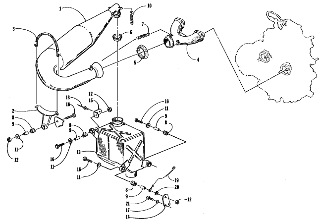 Parts Diagram for Arctic Cat 1998 ZL 500 SNOWMOBILE EXHAUST ASSEMBLY