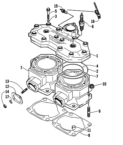 Parts Diagram for Arctic Cat 2000 ZR 500 SNOWMOBILE CYLINDER AND HEAD ASSEMBLY