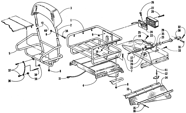 Parts Diagram for Arctic Cat 1998 BEARCAT WIDE TRACK SNOWMOBILE RACK, BACKREST, AND HITCH ASSEMBLIES