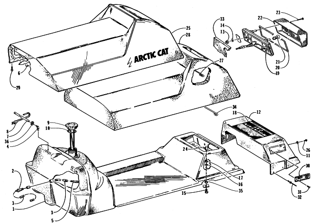 Parts Diagram for Arctic Cat 1998 THUNDERCAT MC SNOWMOBILE GAS TANK, SEAT, AND TAILLIGHT ASSEMBLY