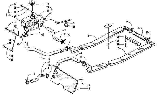 Parts Diagram for Arctic Cat 1998 ZRT 600 SNOWMOBILE COOLING ASSEMBLY