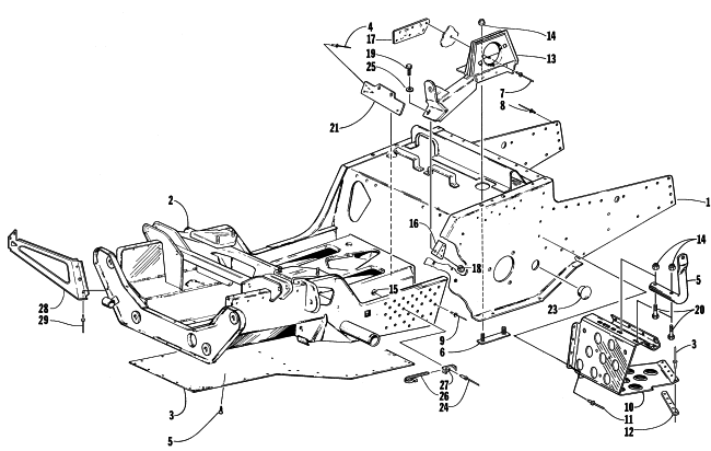 Parts Diagram for Arctic Cat 1998 ZRT 600 SNOWMOBILE FRONT FRAME AND FOOTREST ASSEMBLY