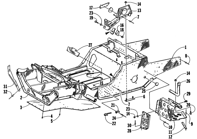 Parts Diagram for Arctic Cat 1998 THUNDERCAT MC SNOWMOBILE FRONT FRAME AND FOOTREST ASSEMBLY