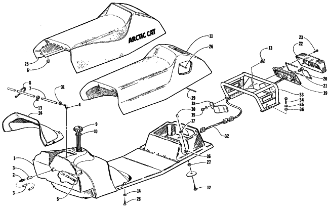 Parts Diagram for Arctic Cat 1998 POWDER SPECIAL 600 SNOWMOBILE GAS TANK, SEAT AND TAILLIGHT ASSEMBLY