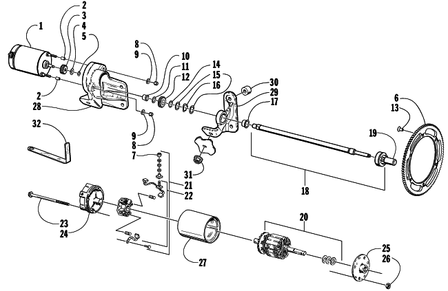 Parts Diagram for Arctic Cat 1998 Z 440 SNOWMOBILE ELECTRIC START - STARTER MOTOR ASSEMBLY