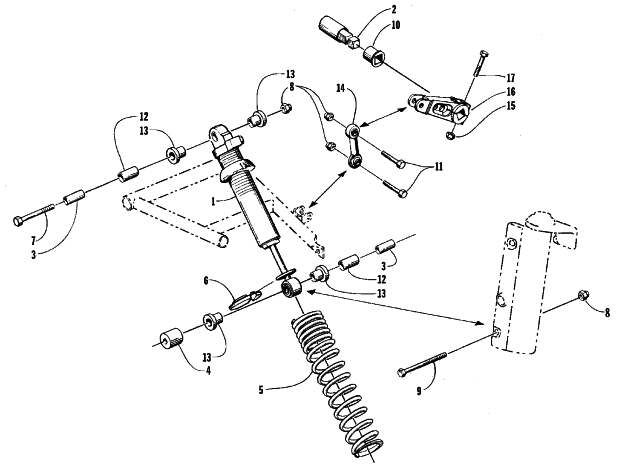 Parts Diagram for Arctic Cat 1998 POWDER SPECIAL 600 EFI SNOWMOBILE SHOCK ABSORBER AND SWAY BAR ASSEMBLIES