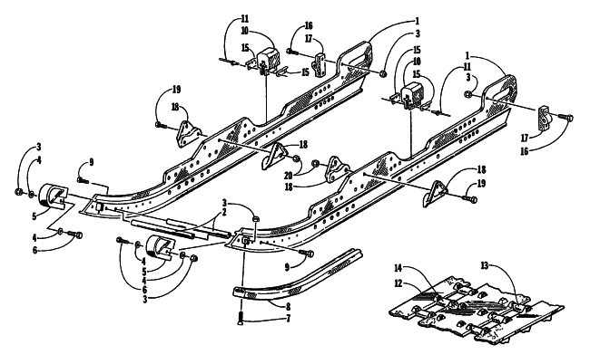 Parts Diagram for Arctic Cat 1998 ZR 440 SNOWMOBILE SLIDE RAIL AND TRACK ASSEMBLY