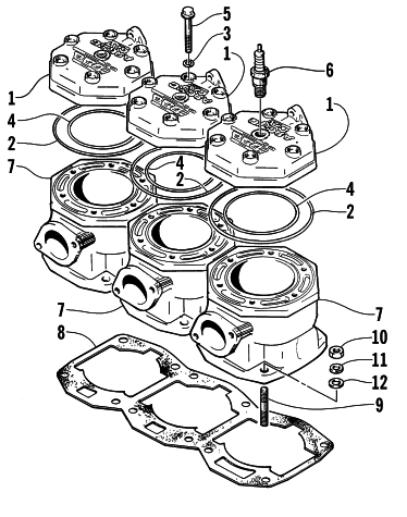 Parts Diagram for Arctic Cat 2000 PANTERA 1000 () SNOWMOBILE CYLINDER AND HEAD ASSEMBLY