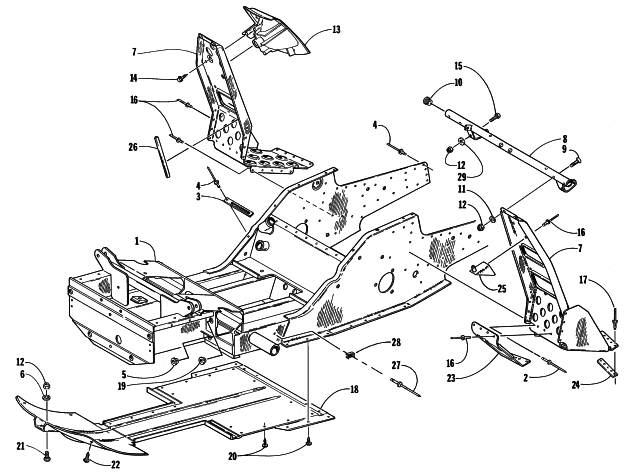 Parts Diagram for Arctic Cat 1998 ZR 440 SNOWMOBILE FRONT FRAME AND FOOTREST ASSEMBLY