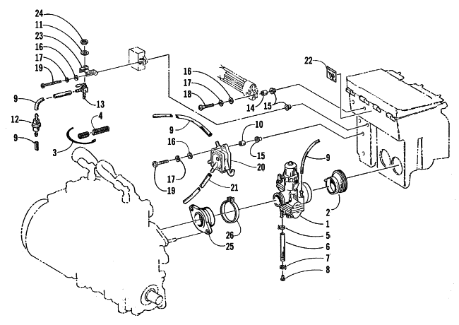 Parts Diagram for Arctic Cat 1998 ZL 440 SNOWMOBILE CARBURETOR AND FUEL PUMP ASSEMBLY