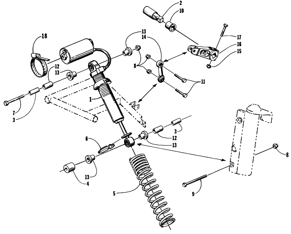 Parts Diagram for Arctic Cat 1998 ZR 440 SNOWMOBILE SHOCK ABSORBER AND SWAY BAR ASSEMBLY