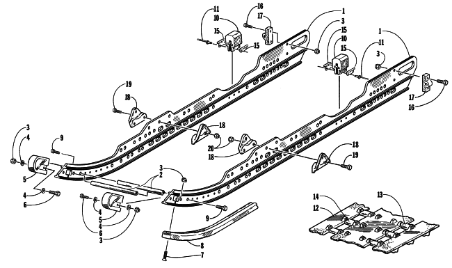 Parts Diagram for Arctic Cat 1998 POWDER SPECIAL 600 EFI LE SNOWMOBILE SLIDE RAIL AND TRACK ASSEMBLY