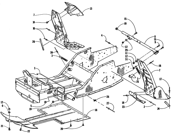 Parts Diagram for Arctic Cat 1998 ZR 600 EFI LE XC SNOWMOBILE FRONT FRAME AND FOOTREST ASSEMBLY
