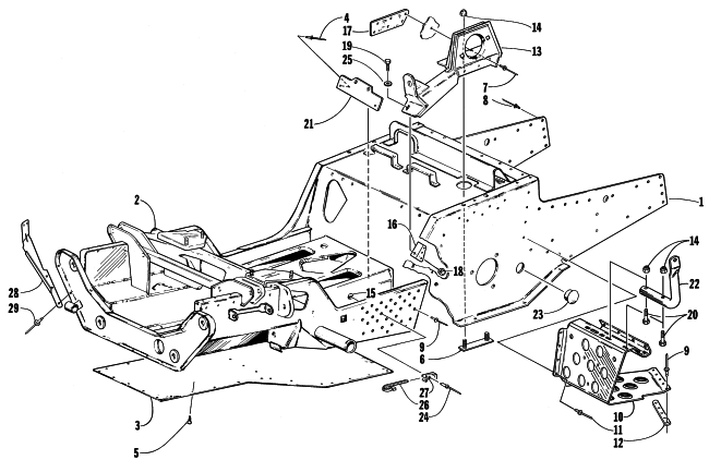 Parts Diagram for Arctic Cat 1998 EXT 600 TRIPLE SNOWMOBILE FRONT FRAME AND FOOTREST ASSEMBLY