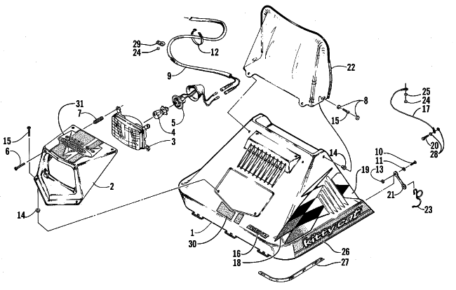 Parts Diagram for Arctic Cat 1999 KITTY CAT SNOWMOBILE HOOD ASSEMBLY