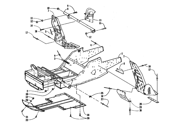 Parts Diagram for Arctic Cat 1999 JAG 440 SNOWMOBILE FRONT FRAME AND FOOTREST ASSEMBLY