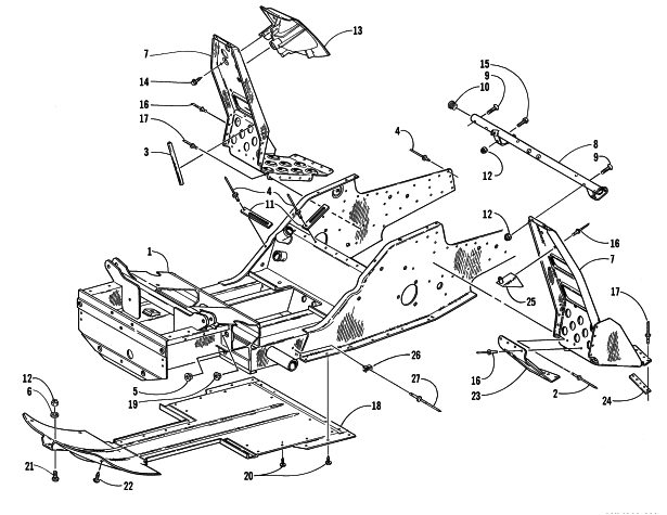 Parts Diagram for Arctic Cat 1999 ZL 600 EFI S/N 9915688 AND UP SNOWMOBILE FRONT FRAME AND FOOTREST ASSEMBLY