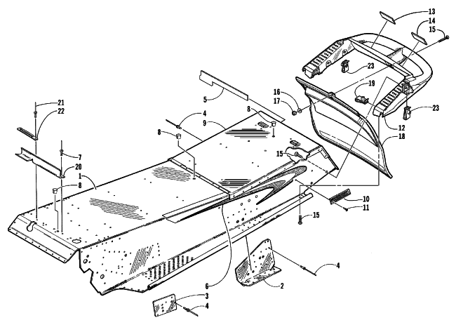Parts Diagram for Arctic Cat 1999 ZL 600 EFI S/N 9915688 AND UP SNOWMOBILE TUNNEL AND REAR BUMPER