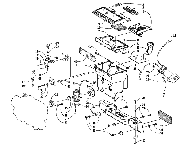 Parts Diagram for Arctic Cat 1999 Z 370 SNOWMOBILE CARBURETOR, FUEL PUMP, AND AIR SILENCER ASSEMBLY