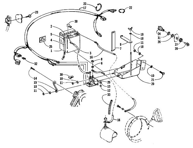 Parts Diagram for Arctic Cat 1999 JAG 340 DLX SNOWMOBILE BATTERY, SOLENOID, AND CABLES