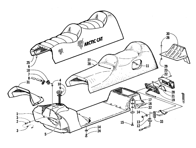 Parts Diagram for Arctic Cat 1999 PANTHER 340 SNOWMOBILE GAS TANK, SEAT AND TAILLIGHT ASSEMBLY