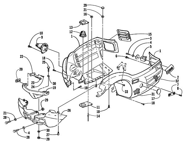 Parts Diagram for Arctic Cat 2000 PANTHER 440 () SNOWMOBILE BELLY PAN AND FRONT BUMPER ASSEMBLY