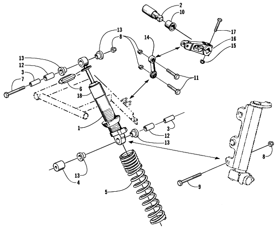 Parts Diagram for Arctic Cat 1999 ZR 600 SNOWMOBILE SHOCK ABSORBER AND SWAY BAR ASSEMBLY