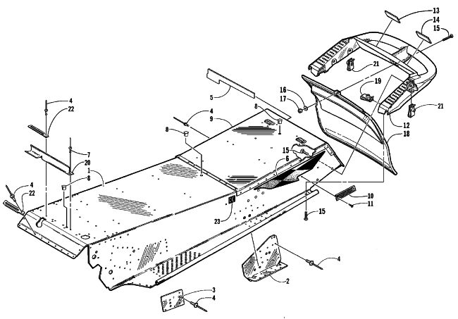 Parts Diagram for Arctic Cat 1999 ZR 500 SNOWMOBILE TUNNEL AND REAR BUMPER