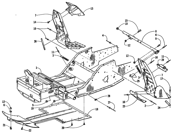Parts Diagram for Arctic Cat 2000 POWDER SPECIAL 2K SNOWMOBILE FRONT FRAME AND FOOTREST ASSEMBLY