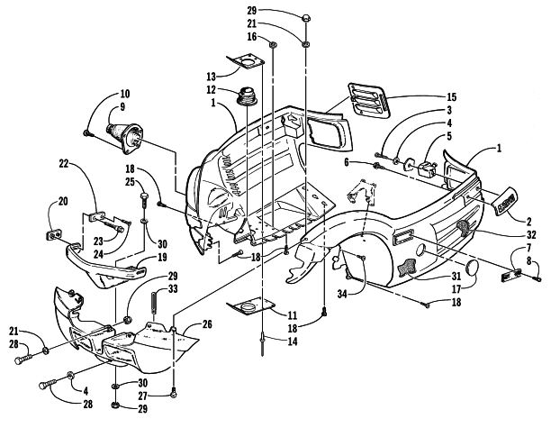 Parts Diagram for Arctic Cat 2000 PANTHER 550 SNOWMOBILE BELLY PAN AND FRONT BUMPER ASSEMBLY