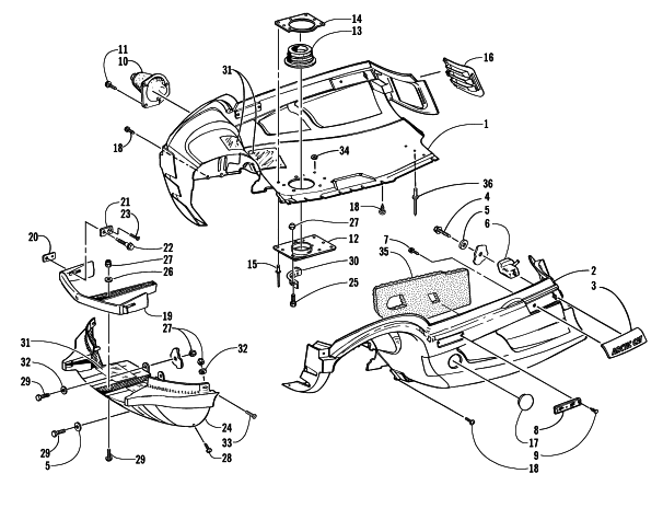 Parts Diagram for Arctic Cat 1999 POWDER SPECIAL 700 SNOWMOBILE BELLY PAN AND FRONT BUMPER ASSEMBLY
