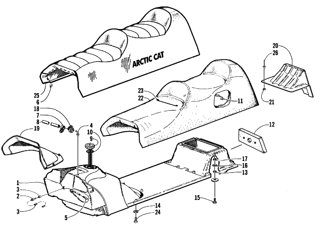 Parts Diagram for Arctic Cat 1999 TRIPLE TOURING SNOWMOBILE GAS TANK AND SEAT ASSEMBLY