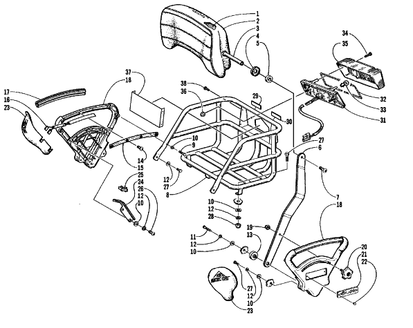 Parts Diagram for Arctic Cat 1999 PANTHER 550 SNOWMOBILE BACKREST AND TAILLIGHT ASSEMBLY