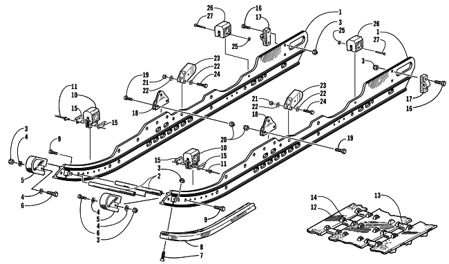 Parts Diagram for Arctic Cat 2000 PANTHER 550 SNOWMOBILE SLIDE RAIL AND TRACK ASSEMBLY