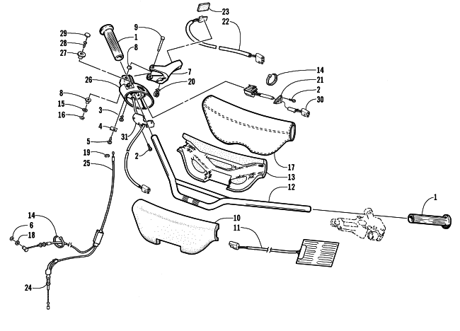 Parts Diagram for Arctic Cat 1999 ZL 600 EFI S/N 9915688 AND UP SNOWMOBILE HANDLEBAR AND CONTROLS