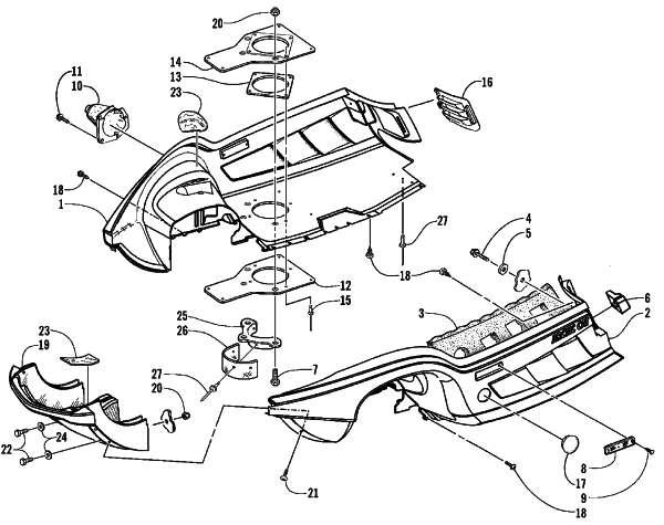 Parts Diagram for Arctic Cat 1999 ZRT 600 SNOWMOBILE BELLY PAN AND FRONT BUMPER ASSEMBLY