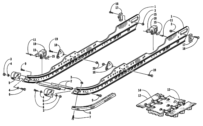 Parts Diagram for Arctic Cat 1999 POWDER SPECIAL 500 EFI SNOWMOBILE SLIDE RAIL AND TRACK ASSEMBLY