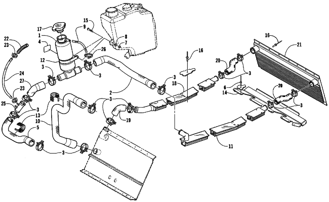 Parts Diagram for Arctic Cat 1999 POWDER SPECIAL 600 EFI I SNOWMOBILE COOLING ASSEMBLY