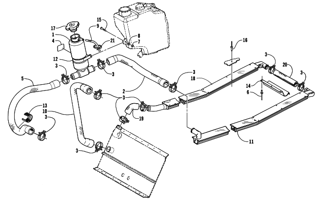 Parts Diagram for Arctic Cat 1999 ZRT 600 SNOWMOBILE COOLING ASSEMBLY