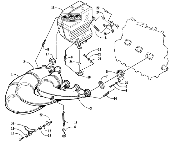 Parts Diagram for Arctic Cat 1999 THUNDERCAT SNOWMOBILE EXHAUST ASSEMBLY