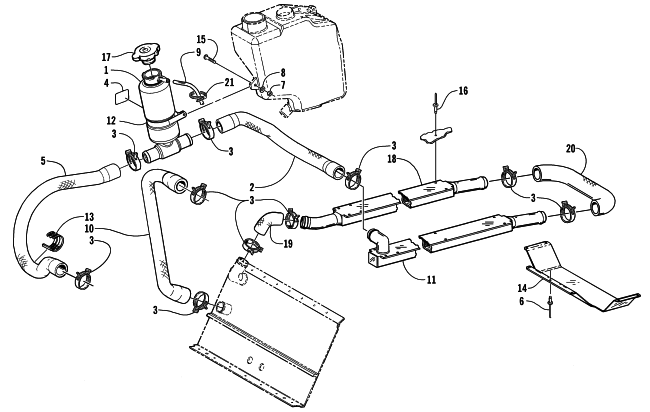 Parts Diagram for Arctic Cat 2000 TRIPLE TOURING 600 SNOWMOBILE COOLING ASSEMBLY
